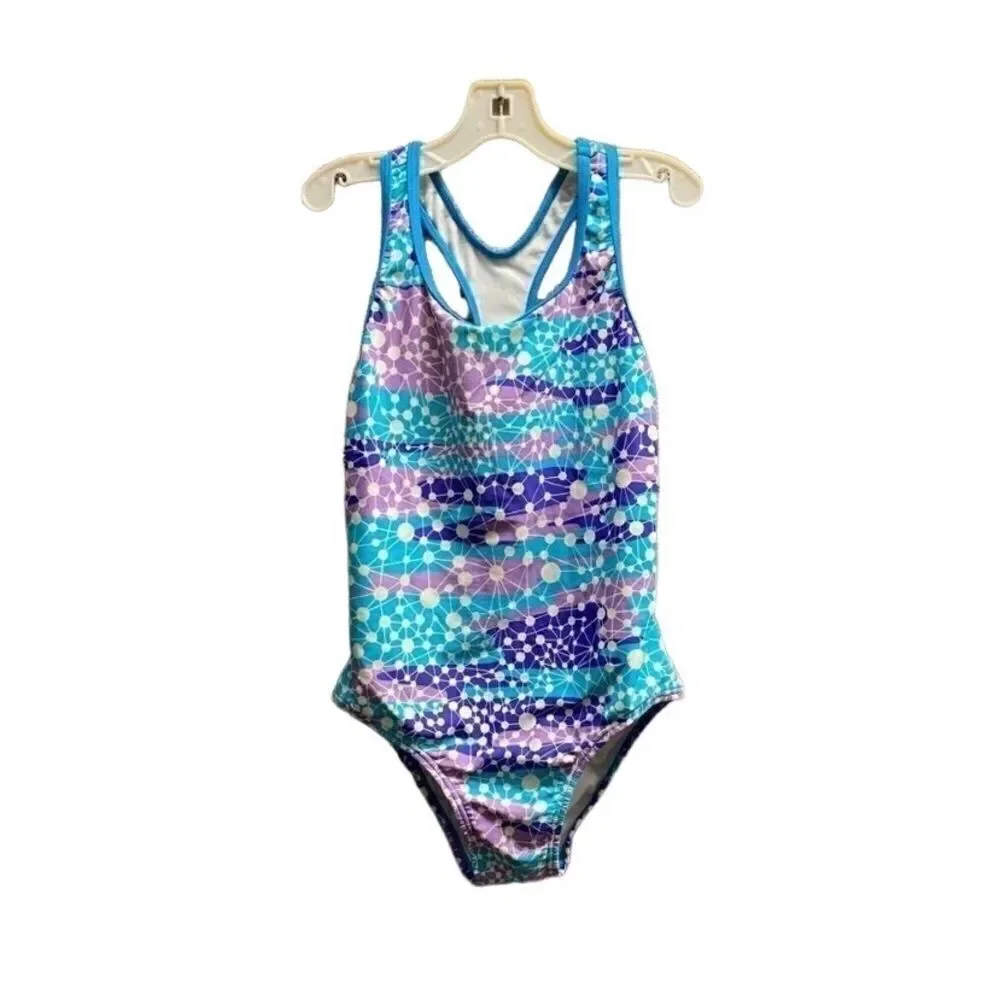 speedo blue purple and white one piece bathing suit/10